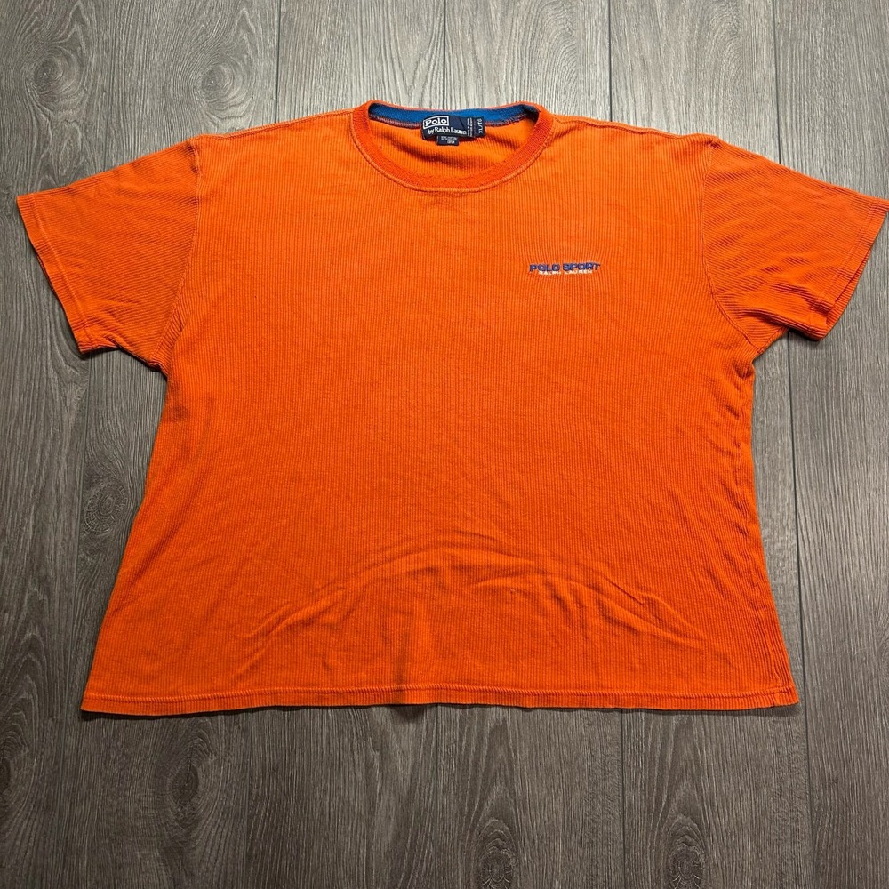 Vintage Polo Sport Ralph Lauren Orange Ribbed T-Shirt Mens XL Canada Made 90s